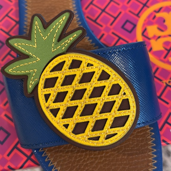 Tory Burch Neptune pineapple flat all leather slide sandals - Picture 10 of 13